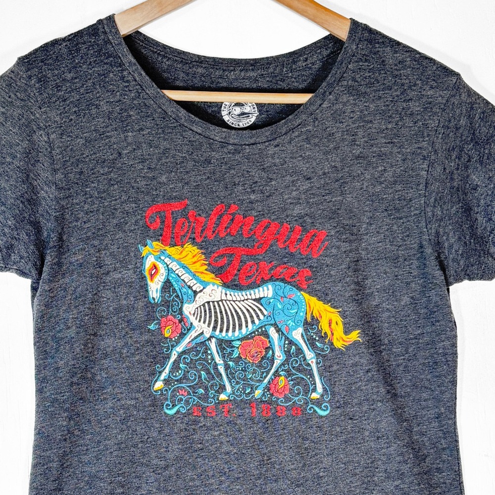 Terlingua Texas Horse Skeleton Graphic Babydoll Tee Womens L The Duck Company